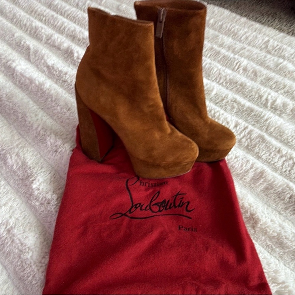 Christian Louboutin Tan Suede Platform Ankle Boots